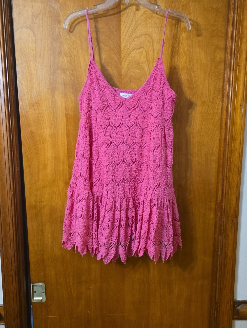 vestique Hot Pink Lace-Detail Sleeveless Dress